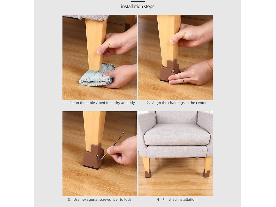 Lurelia Elevador Para Móveis, 4x, Ajustável, Reforçado, Em Plástico, Para Cama, Sofá E Mesa, 10 Cm, Preto/castanho, Uso Fácil