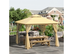 Gazebo Premium 3x3m Para Jardim, Tenda De Festa Com Cobertura Dupla E Painéis Laterais, Estrutura Pagoda Bege -br