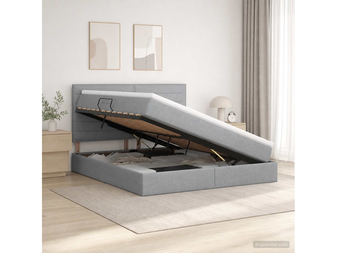 Vidaxl Cama De Armazenamento Led Com Colchão Cinzento-claro