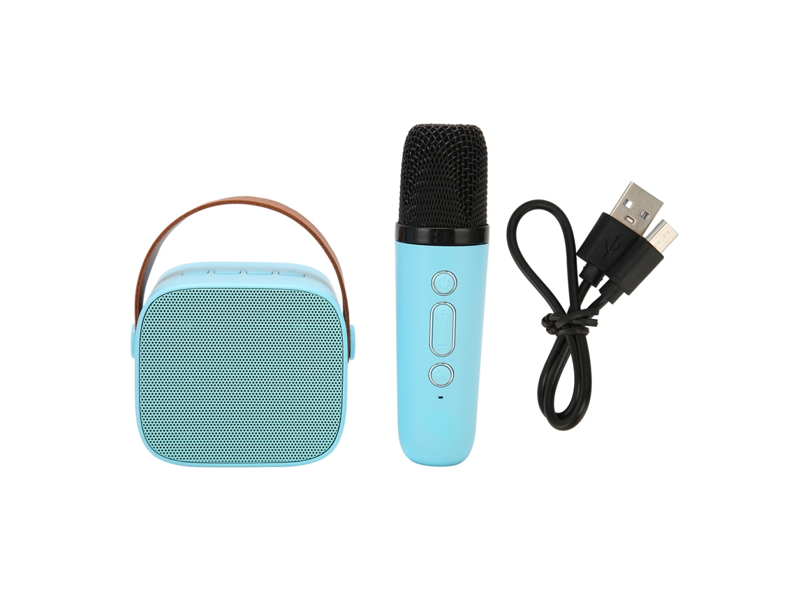 Máquina de karaokê portátil retro com alto-falante Bluetooth e microfone HD, azul | S/MARCA