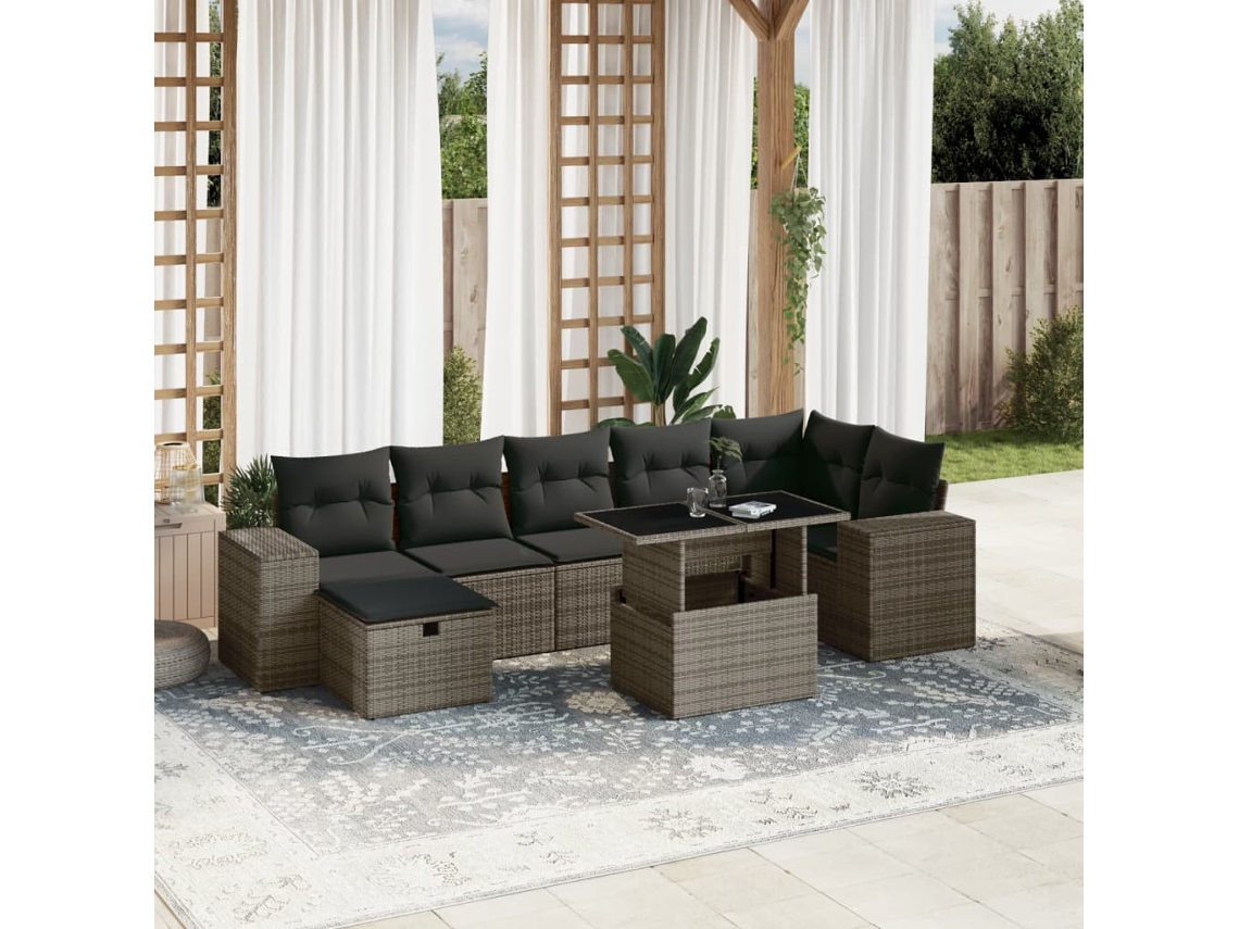 Vidaxl 8 Pcs Conjunto Sofás De Jardim C/ Almofadões Vime Pe Cinzento