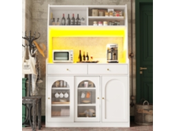 Armário De Cozinha, Armário Alto, Vitrine, Buffet Com Prateleiras Ajustáveis, Aparador Com 2 Gavetas, Cômoda Com Luz Led, Cores Variáveis, Branco.