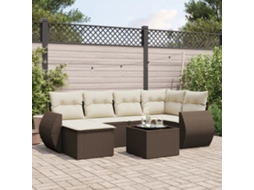 Vidaxl 7 Pcs Conjunto De Sofás Jardim C/ Almofadões Vime Pe Castanho
