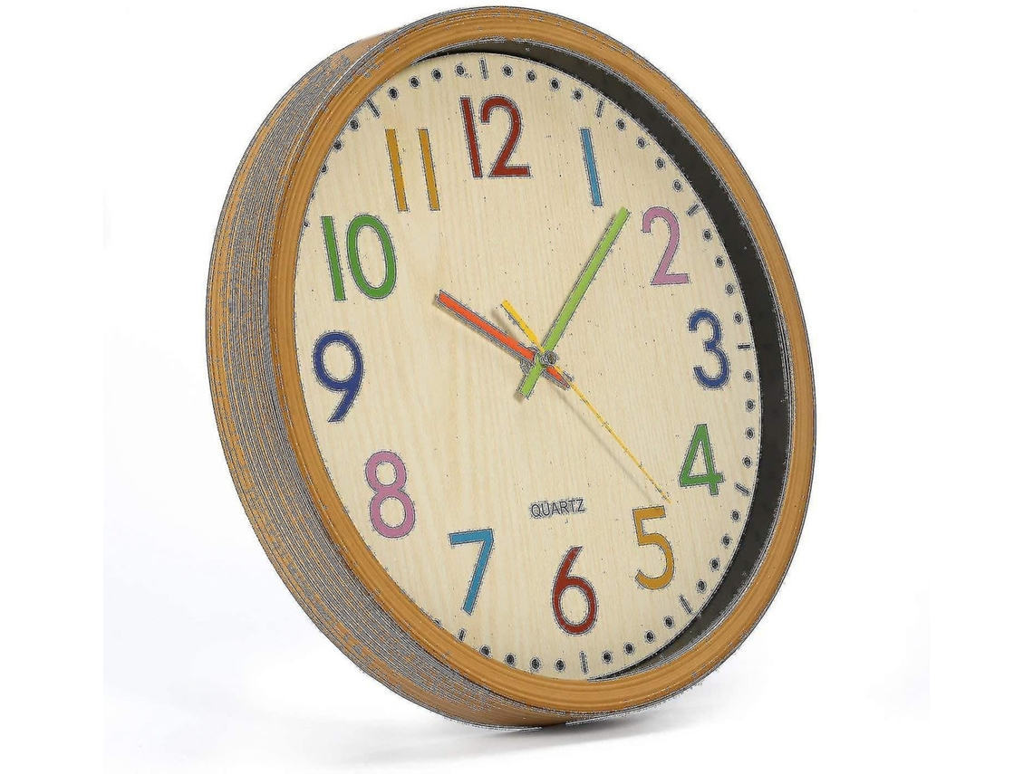 Rebe reloj de Parede Infantil 12 Polegadas, Mecanismo Silencioso, Números Coloridos, Fácil de Ler, Ideal para Crianças