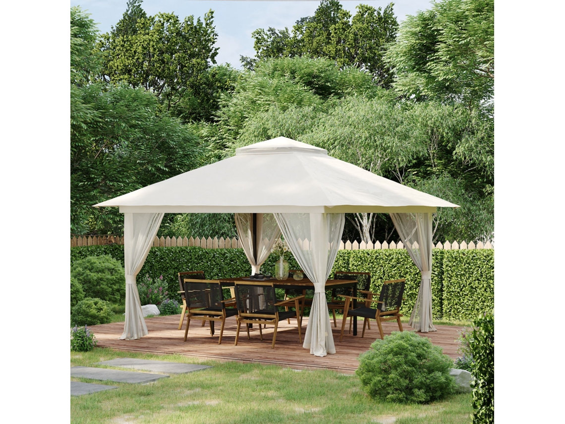 Tenda Dobrável Pop-up Com Altura Ajustável Uv50+ Rede Mosquiteira E Bolsa Com Rodas 3,92x3,92x2,83m Creme