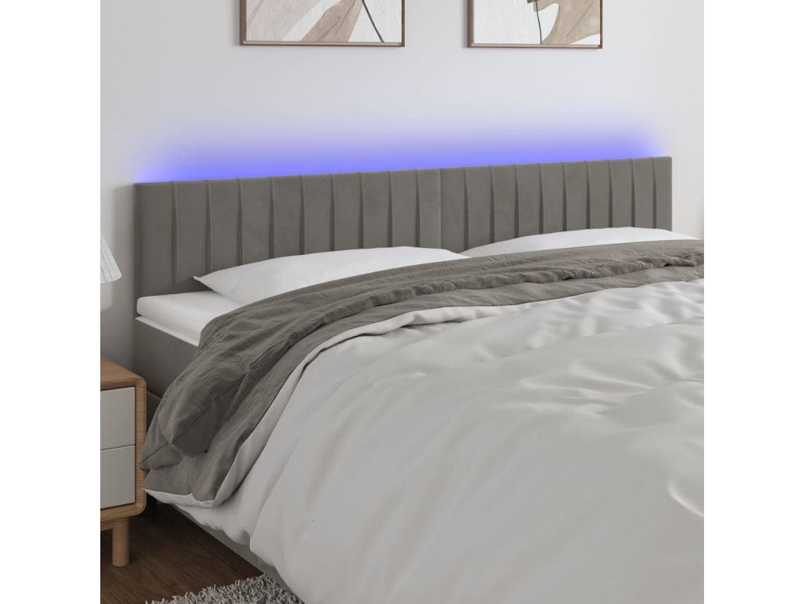 Vidaxl Cabeceira De Cama C/luzes Led Veludo 200x5x78/88 Cm Cinza-claro