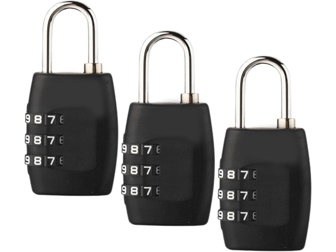 Conjunto De 3 Cadeados Combinação Para Mala, Ideal Viagem, Academia E