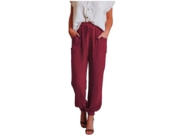 Calças Jogger Femininas com Cinto de Corda Cintura Elástica Soltas com Bolso Tecido Macio Respirável | S/MARCA