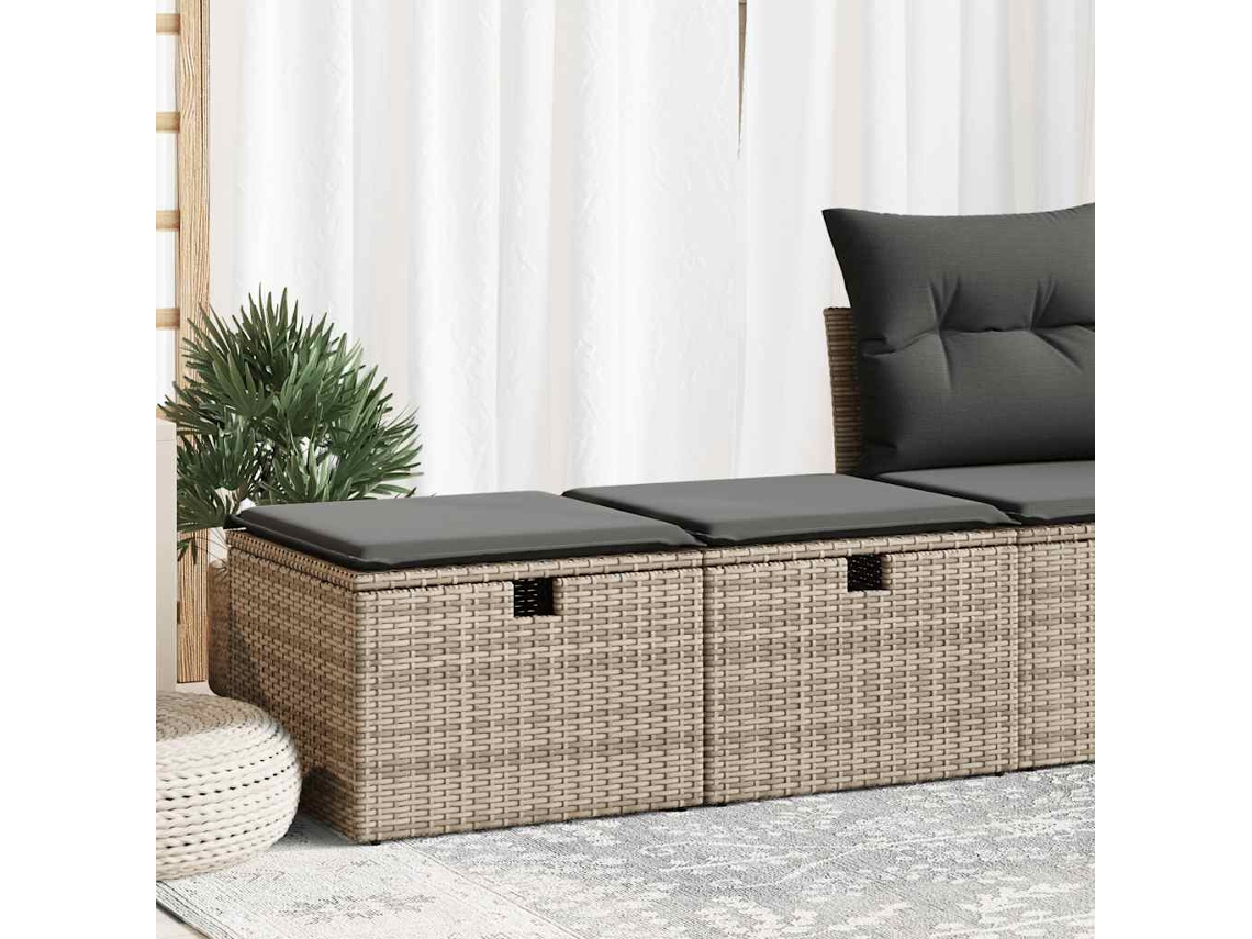 Vidaxl 2 Pcs Conjunto Sofás Jardim Almofadões Vime Pe/acácia Cinzento