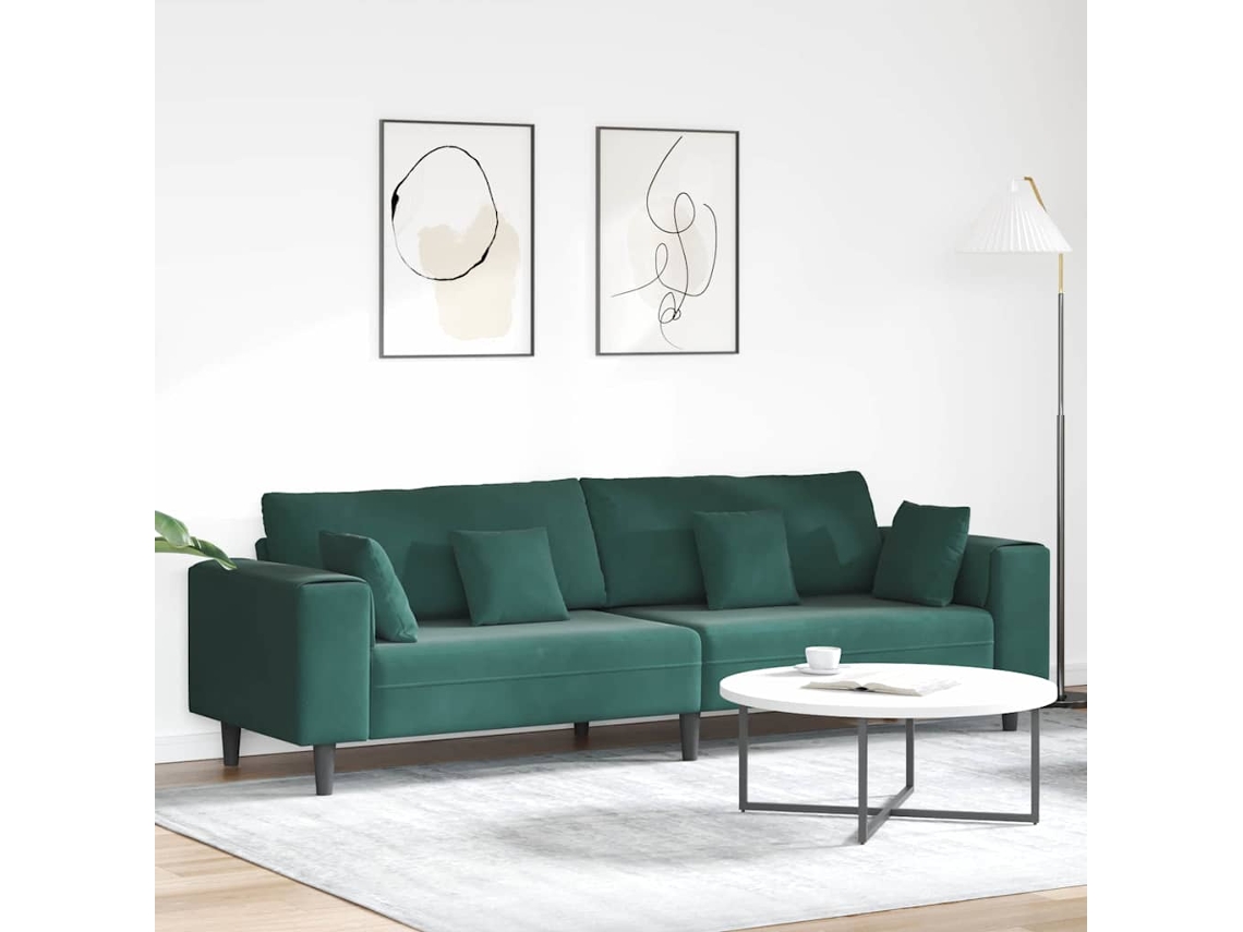 Vidaxl Sofá Verde Escuro 250 X 77 X 76 Cm Veludo