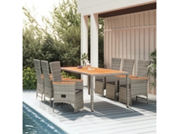 7 Pcs Jogo De Jantar P/ Jardim C/ Almofadões Vime Pe Cinza Dkd Home Decor