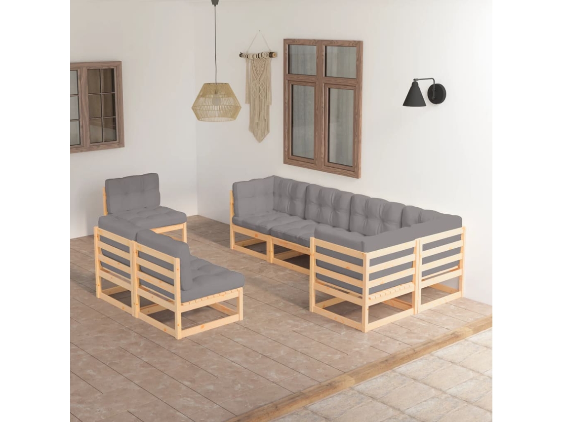 Pcs Conjunto Lounge De Jardim C/ Almofadões Pinho Maciço Dkd Home Decor