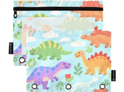 Pastas Com Estampa De Dinossauro Azul E Janela Transparente, Estojo Transparente Lápis De Cor Com Janela E Ilhós, 3 Argolas