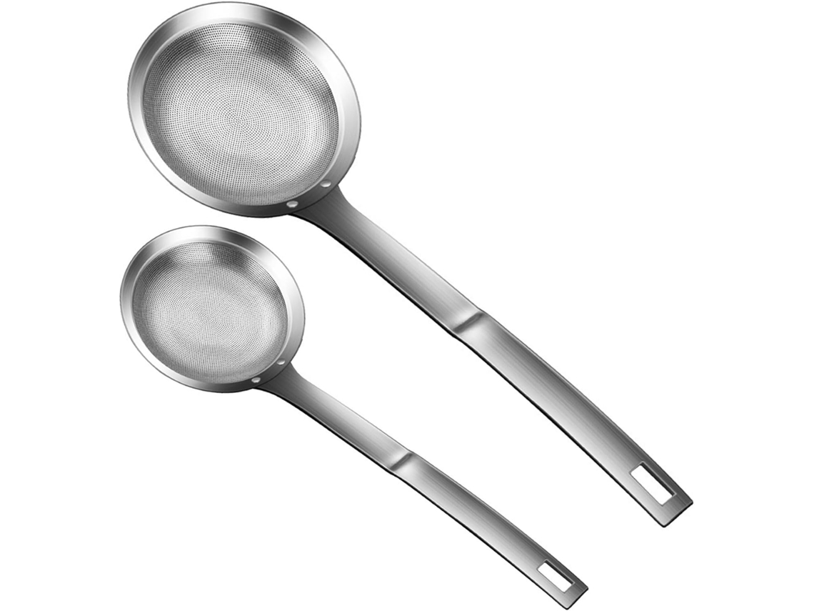 Conjunto De 2 Colheres Peneiradoras Malha Fina Em Aço Inoxidável, Separadoras De Gordura Para Cozinhar Caldo, Iogurte E