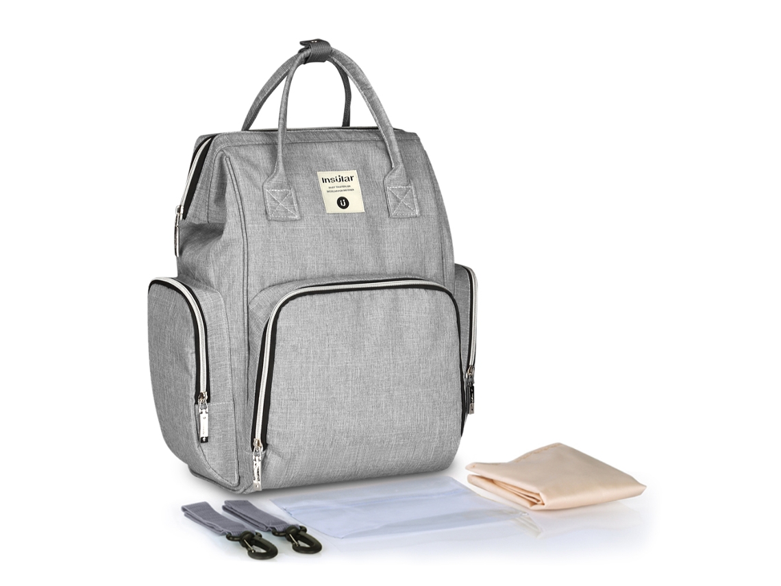 Mali mochila para Fraldas Bebê Grande Capacidade com Bolsos Isolados e À Prova D'água Cinza
