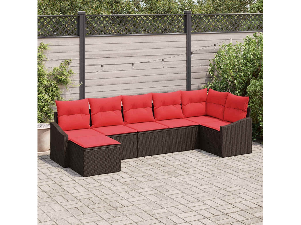 Vidaxl Conjunto De Sofás 7 Unid. Castanho Vime Pe