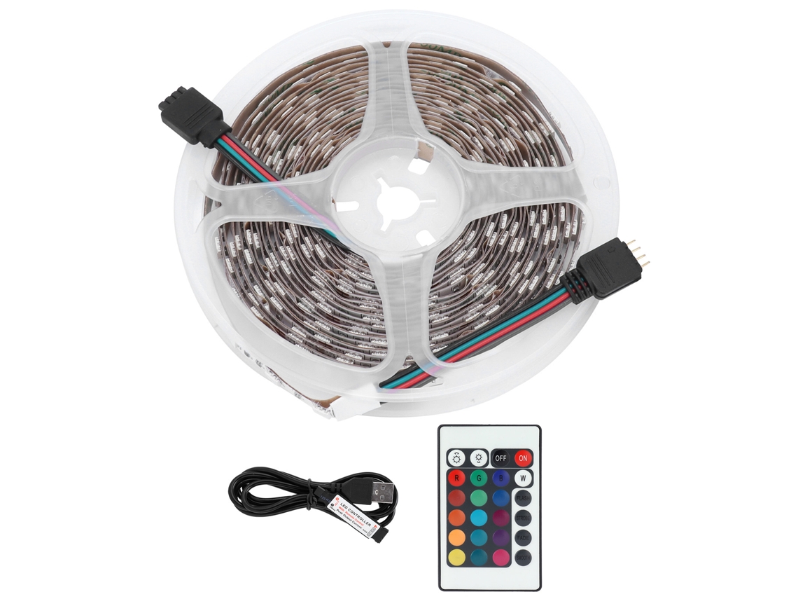 Fita de LED RGBW 5050 300 LEDs 5m com controle remoto, 16 cores, 4 modos, USB