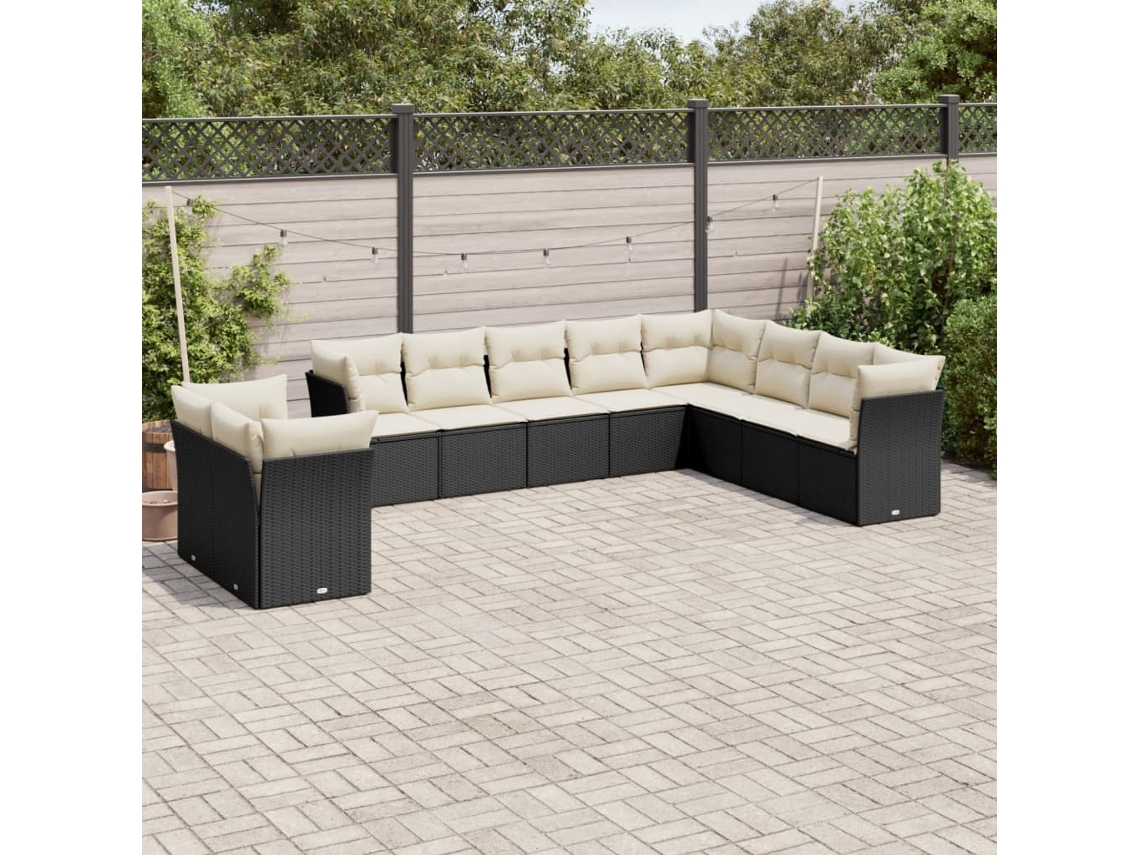 Vidaxl 10 Pcs Conjunto Sofás De Jardim C/ Almofadões Vime Pe Preto