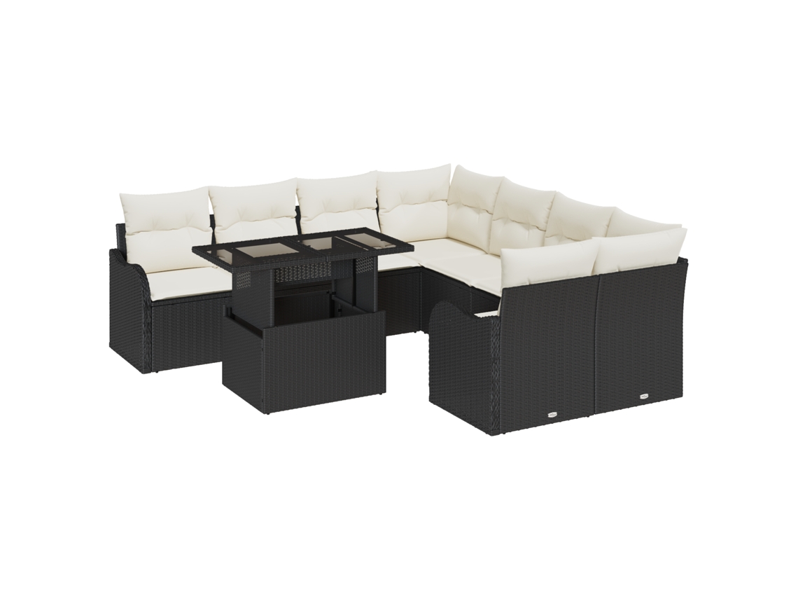Conjunto 9 Conjunto De Sofá De Jardim Vidaxl Preto Vime Pe (232,5 X 234 X 85 Cm)