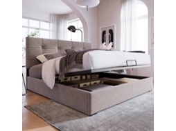 Cama 140x200 Veludo Cinza Elevatória Estrutura Ajustável VOLTEDGE