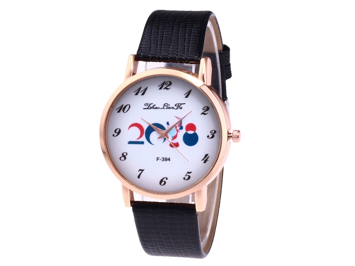 Relógio de Pulso Feminino de Quartzo com Pulseira de Couro Pu Estilo Simples Dial Redondo Preto