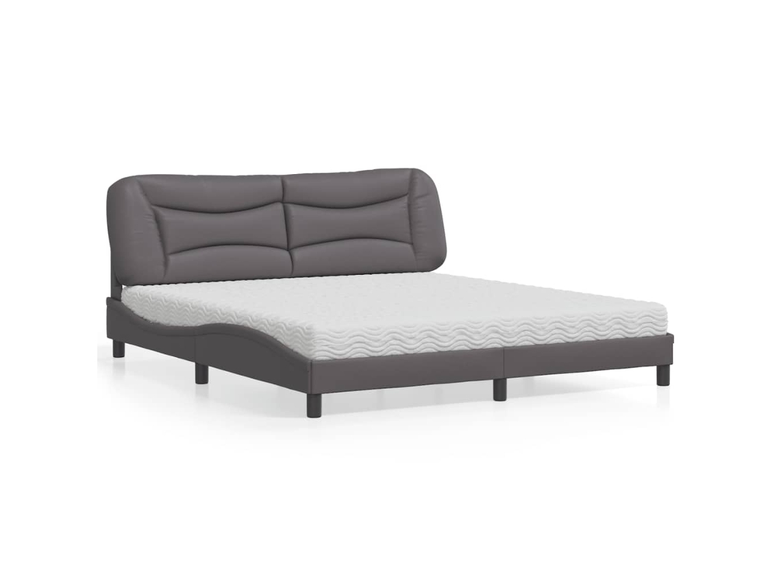 Vidaxl Cama Com Colchão Hvar 180x200 Cm Couro Artificial Cinza