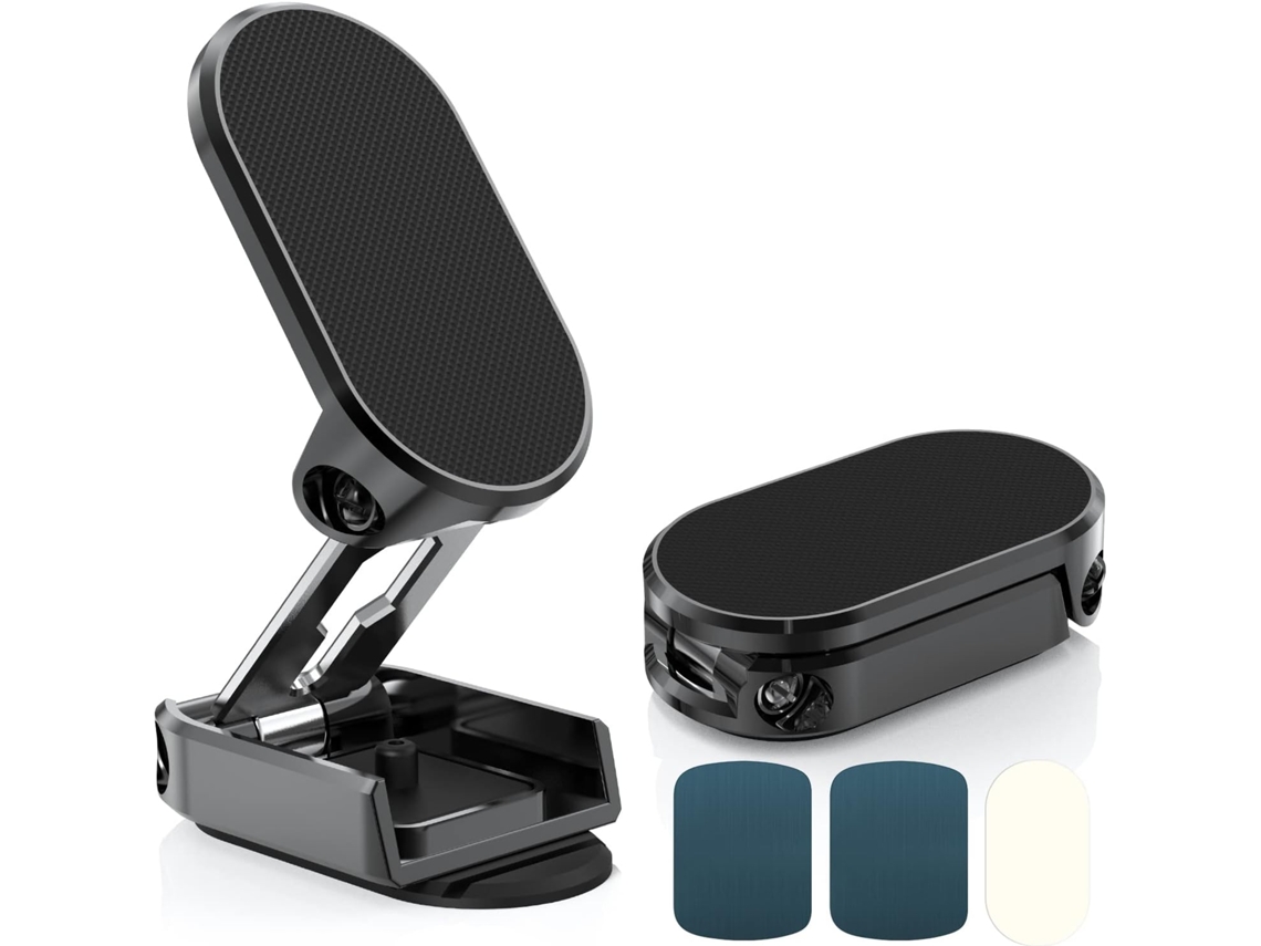 Suporte Para Celular Veicular, Dobrável, Magnético, Em Liga Metálica, Com Rotação De 360°, Compatível Com Todos Os Smartphones (1 Unidade - Preto)