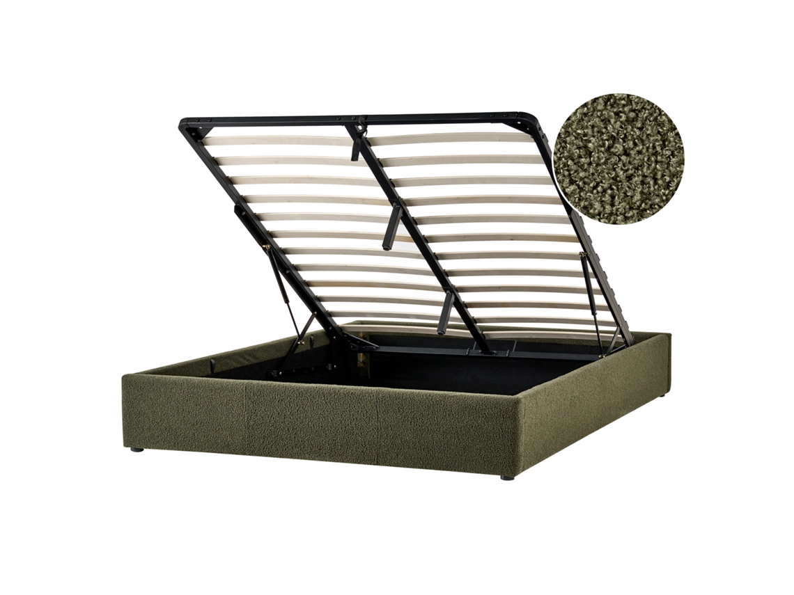 Cama Con Almacenaje Sin Cabecero Beliani Dinan De Bouclé Verde 147x214x31