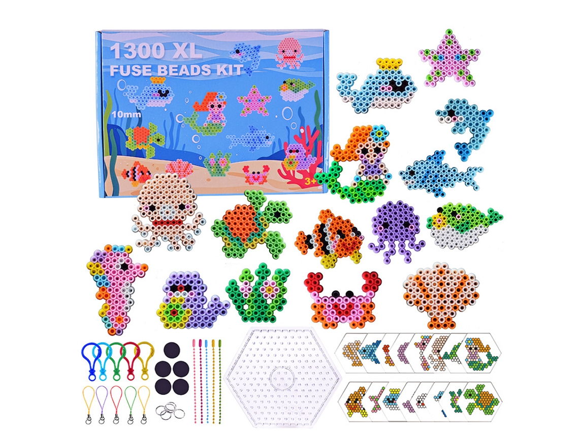 Contas de Fusão Kit CZHHMART com 1300+ Contas Coloridas de 10 Mm, para Artesanato Diy para Crianças (tema do Oceano)
