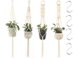 Cestos De Sustentação Para Plantas Em Macramé, 4 Peças Com Ganchos, Cestos De Flores Tecidos À Mão Para Decoração De Jardim, Interior E Exterior