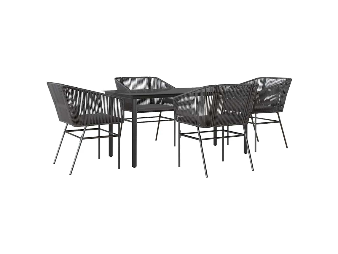 Conjunto de Jantar Jardim 5 Peças com Almofadas e Vidro Vime Pe Preto MAISON EXCLUSIVE