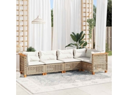 Vidaxl 5 Pcs Conjunto De Sofás P/ Jardim Com Almofadões Vime Pe Bege