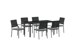 Conjunto 7 De Jantar De Jardim Com Vidaxl E Almofadas Preto Em Rattan Sintético