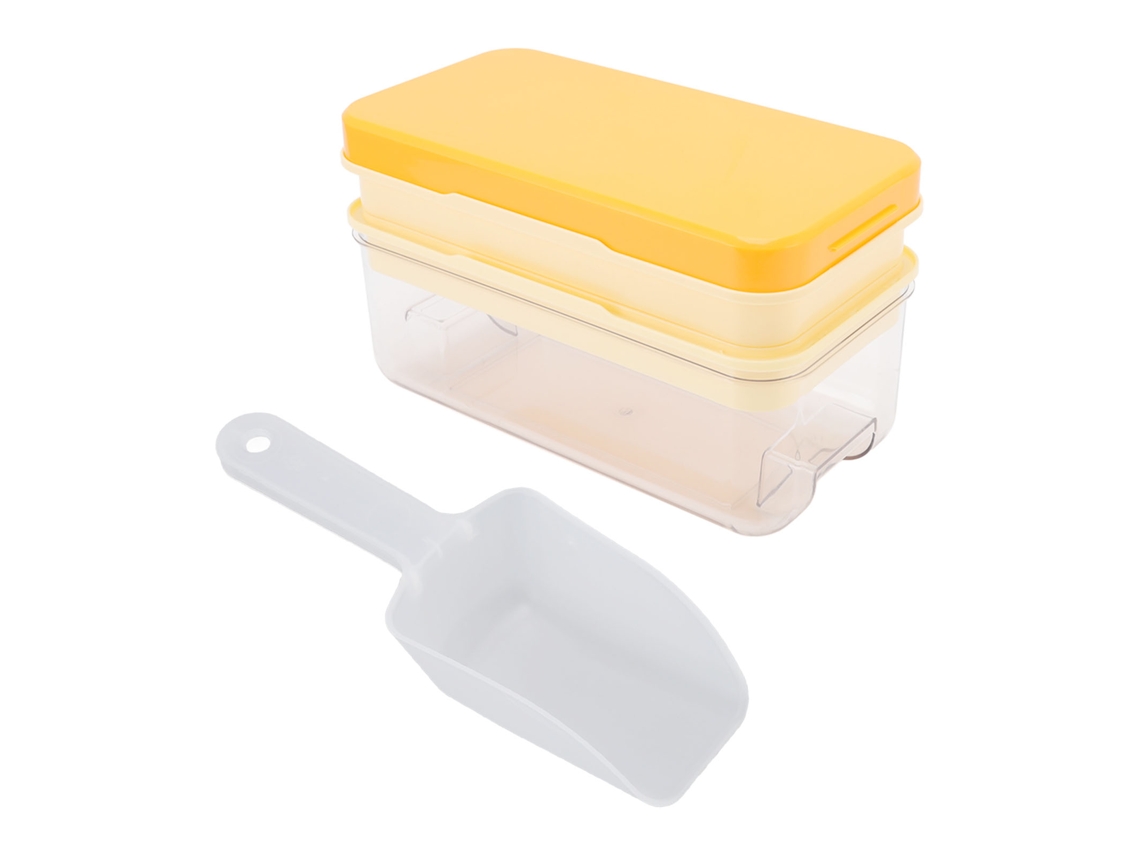 Bandeja de Cubos de Gelo Silicone com Tampa e Concha 2 Camadas 64 Cubos Amarela S/MARCA