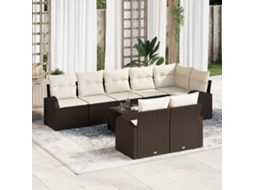 Vidaxl Conjunto De Sofá De Jardim 9 Pcs Marrom E Branco Vime Pe