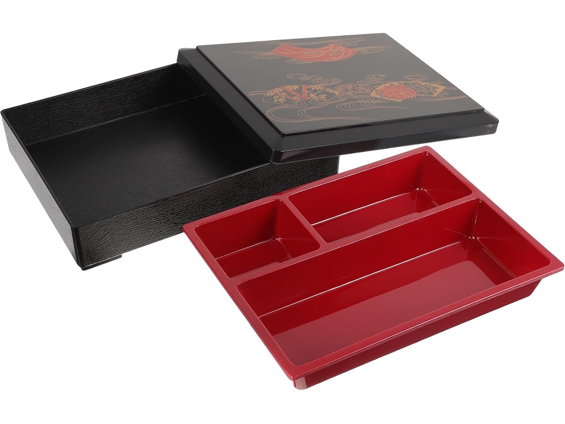 Marmita Japonesa Zerodeko Em Plástico Preto Com 3 Compartimentos, Grande Capacidade E Design Compacto, Ideal Para Almoço