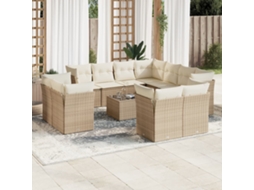 Vidaxl 12 Pcs Conjunto De Sofás P/ Jardim Com Almofadões Vime Pe Bege