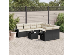 Vidaxl 9 Pcs Conjunto De Sofás P/ Jardim C/ Almofadões Vime Pe Preto