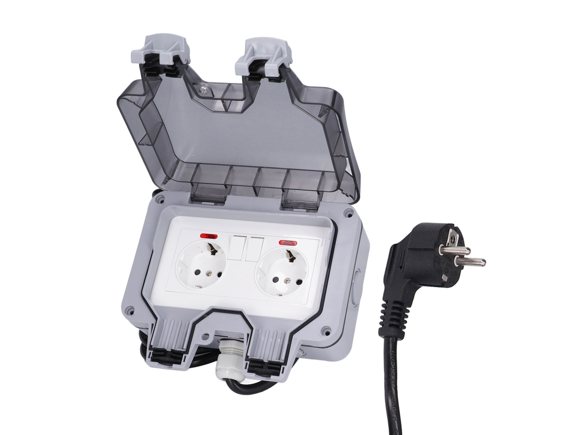 Tomada Dupla Externa Europeia À Prova D'água Ip66, 250v 16a BRILVIBERA