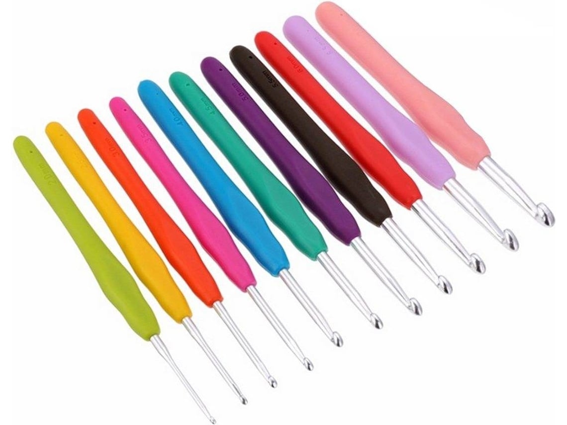 Conjunto de 11 Agulhas de Silicone Cores Tricot Croché Adaptável, Artesanato para Viagem. STELASPLEN