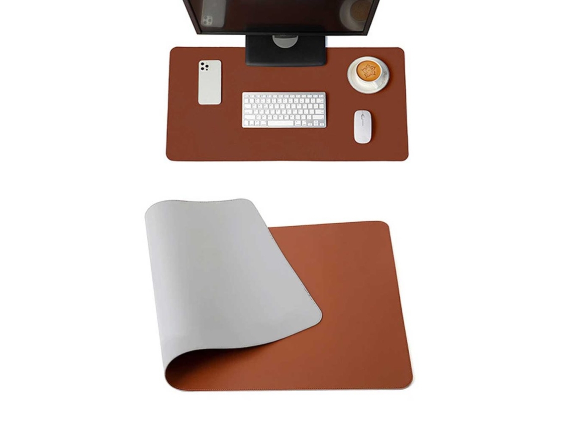 Protetor De Mesa Dupla Face Em Couro Marrom E Cinza, 80x40cm.