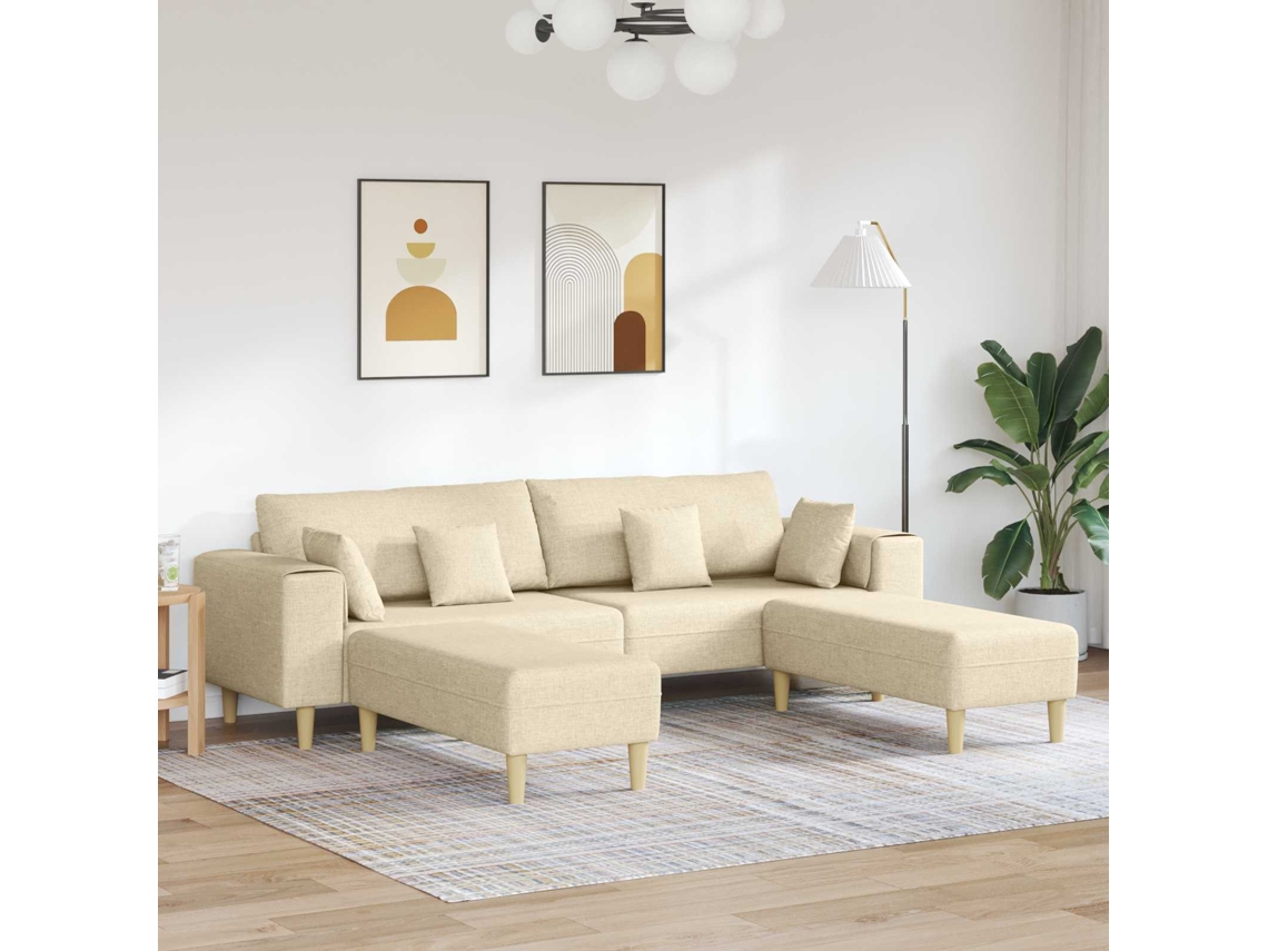 Vidaxl Sofá Com Almofada 3 Pcs Creme Tecido