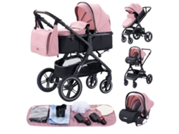 Carrinho 3 Em 1 Bebê Combinado Cadeira De Auto Baú Trio Reversível Ajustável Alta Qualidade Rodas Inquebráveis Rosa Yazoco