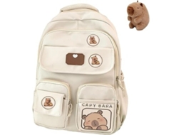 Mochila Capivara Para Escola, Fofa Com Estilo Preppy, Broche Kawaii E Acessórios Meninas, Branca Boneca Aquaforge