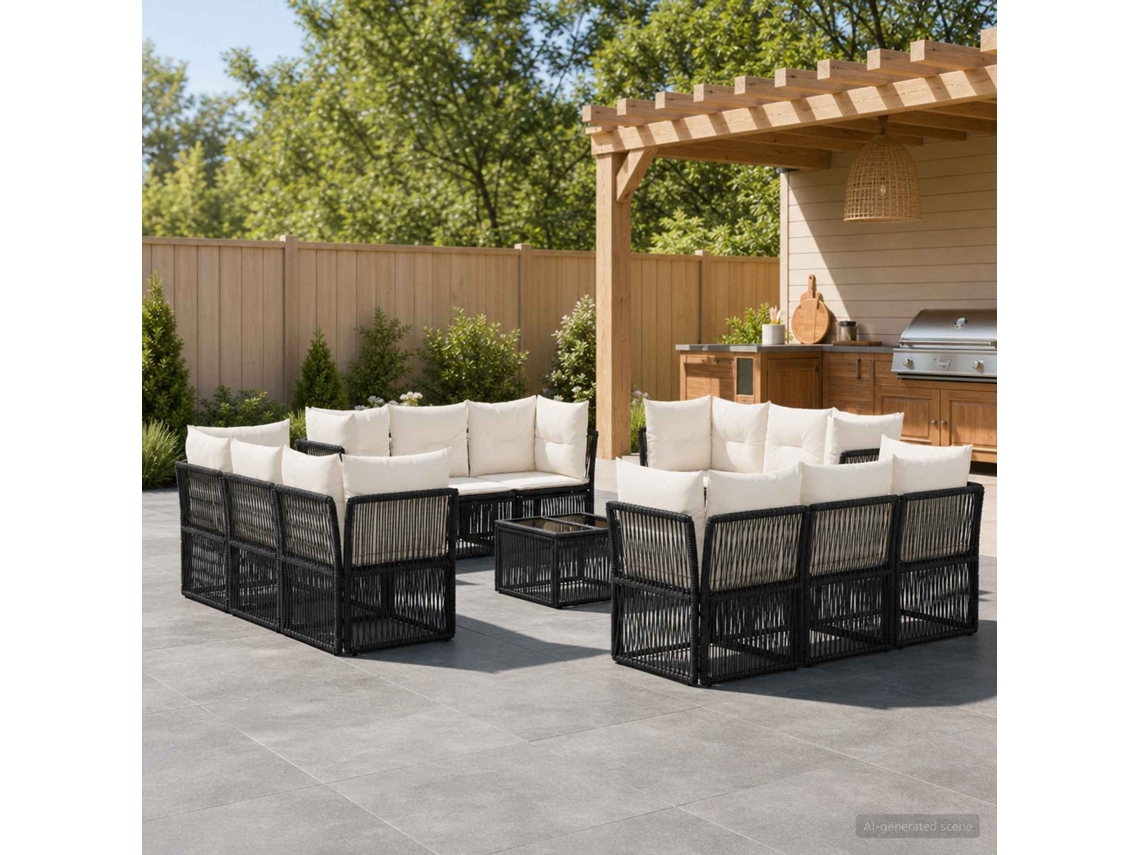 Vidaxl Conjunto De Sofá De Jardim 13 Unid. Preto Vime Pe
