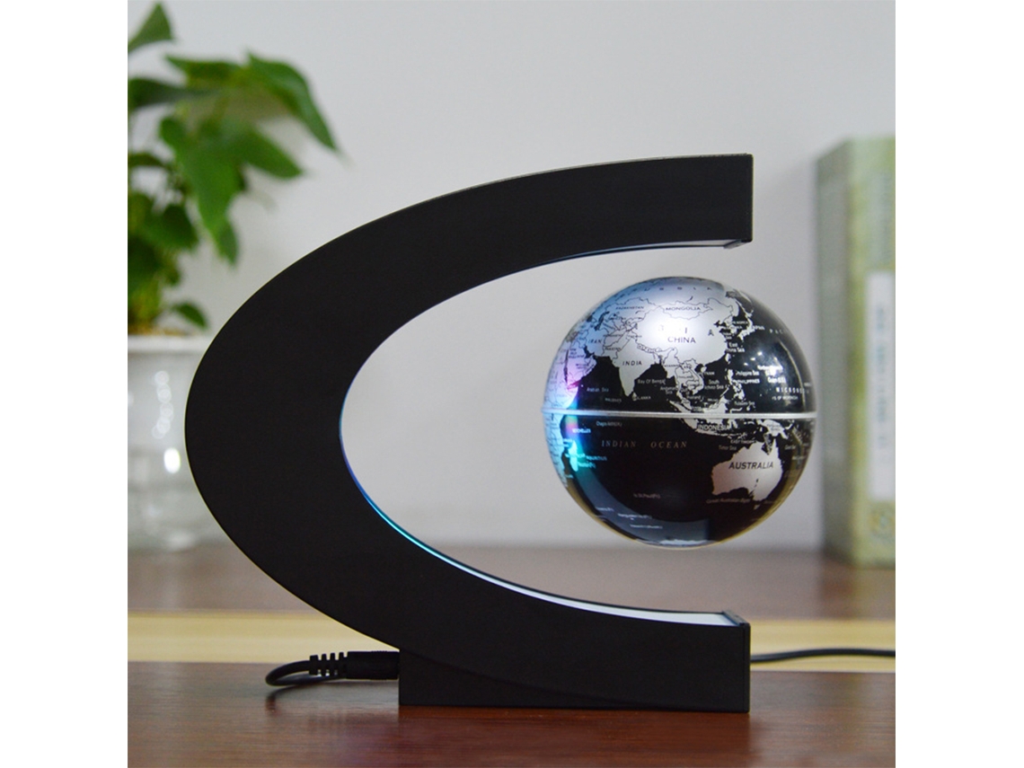 Globo Flutuante de Levitação Magnética 3 Polegadas com Base em Forma de C Luzes LED para Decoração de Mesa e Ensino | S/MARCA