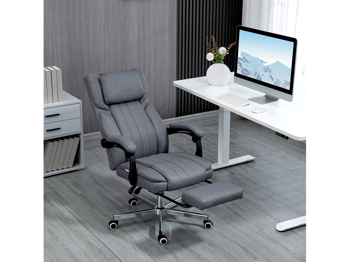 Cadeira De Escritório Com 5 Modos De Massagem, Ergonômica, Ajustável Em Altura, Com Função De Reclinação E Apoio Para Pés, Design Em Linho Cinza