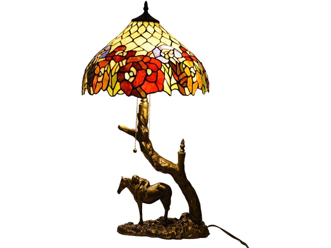 Abajur De Mesa Floral Estilo Tiffany, 40cm, Com Base De Resina E Desenho Lírio Cala Em Vitral, Ideal Para Leitura Em