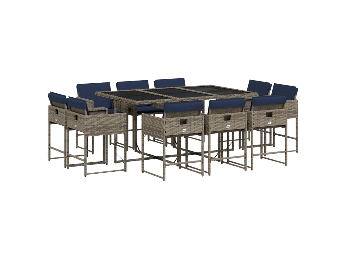 Conjunto de Jantar 11 Peças com Almofadas em Rattan Sintético Cinza MAISON EXCLUSIVE