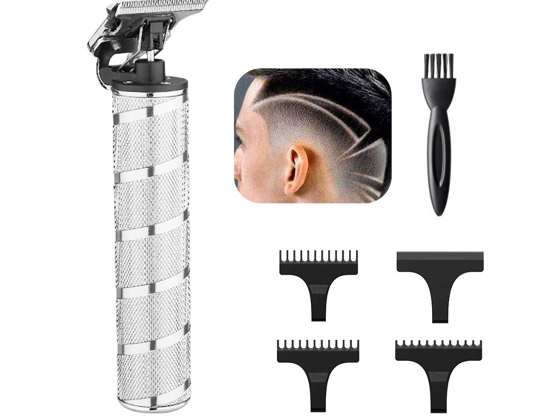Aparador de Cabelo para Homens Aparador Elétrico Careca Sem Fio Recarregável com Detalhes Espaçados Barbeador de Barba Prateado JEDBESETZT